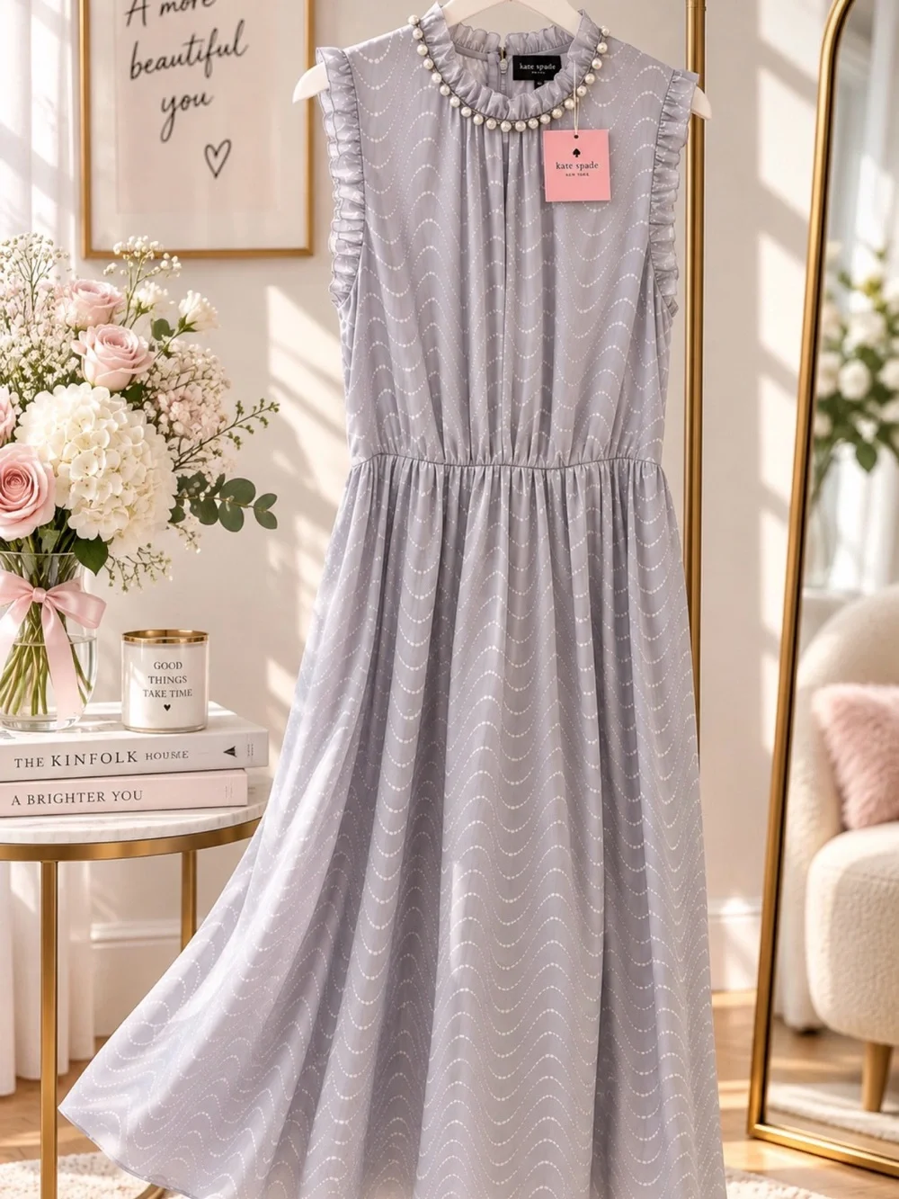 kate spade Lavender Sleeveless Ruffled Neck Midi Dress